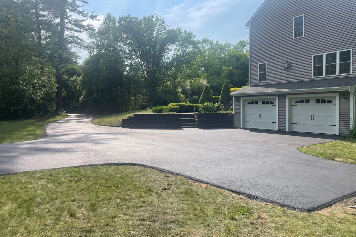 Newly paved asphalt driveway